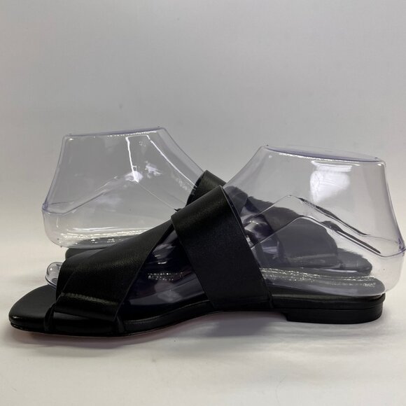 Vince Dylan Leather Flat Sandals Size 6.5M Black Asymmetrical Slide Shoes - Picture 2 of 16